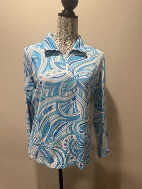 Icikuls Light Blue Foliage 1/4
Zip Pullover Size Large UPF
50+ Coastal Preppy